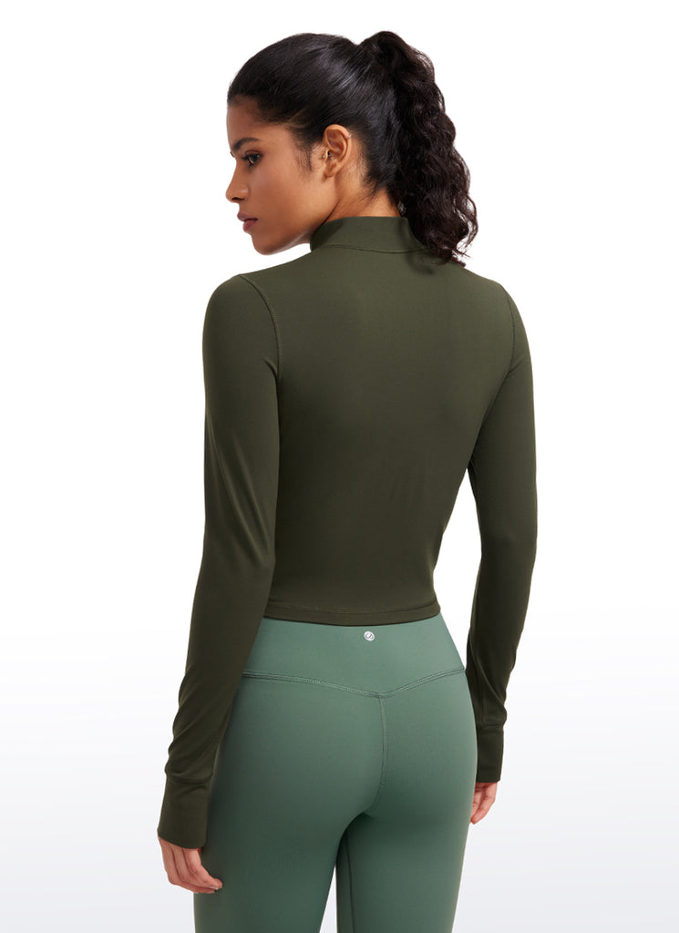 CRZ YOGA Women's Butterluxe Cropped Outerwear Full Zip Jackets Black