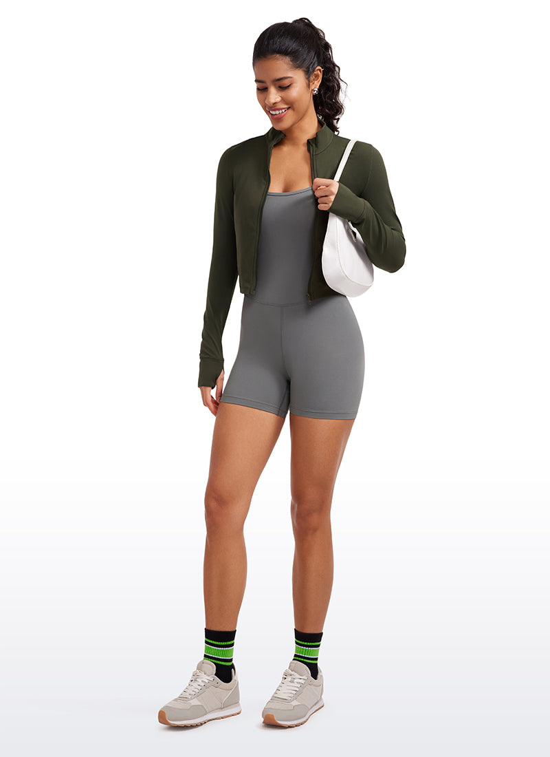 CRZ YOGA Women's Butterluxe Cropped Outerwear Full Zip Jackets Black