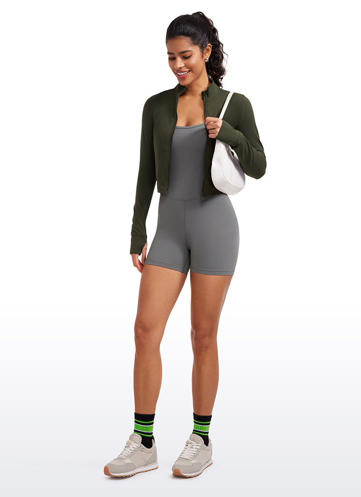 CRZ YOGA Women's Butterluxe Cropped Outerwear Full Zip Jackets Black