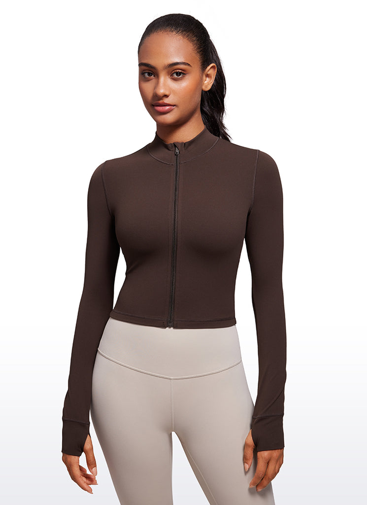 CRZ YOGA Women's Butterluxe Cropped Outerwear Full Zip Jackets Hot Fudge Brown
