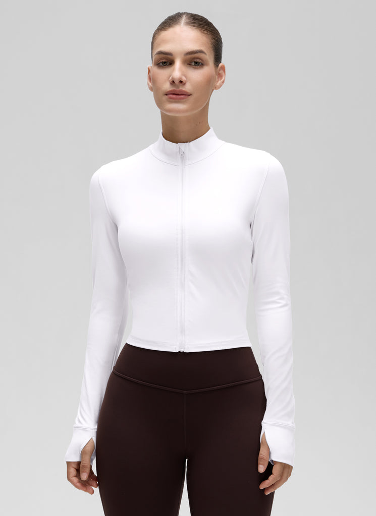 CRZ YOGA Women's Butterluxe Cropped Outerwear Full Zip Jackets French Navy