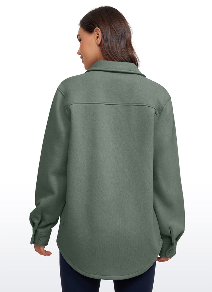 CRZ YOGA Women's Oversized Fit Outerwear Fleece Lined Shirt Jackets Milky White