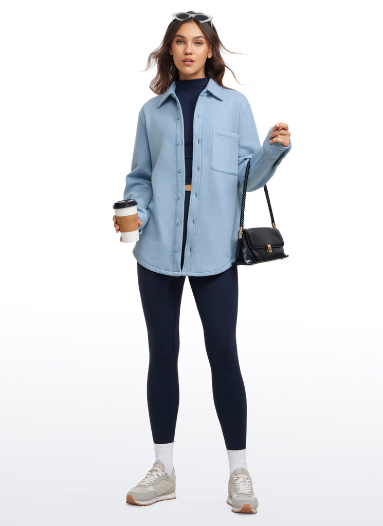 CRZ YOGA Women's Oversized Fit Outerwear Fleece Lined Shirt Jackets Pomegranate