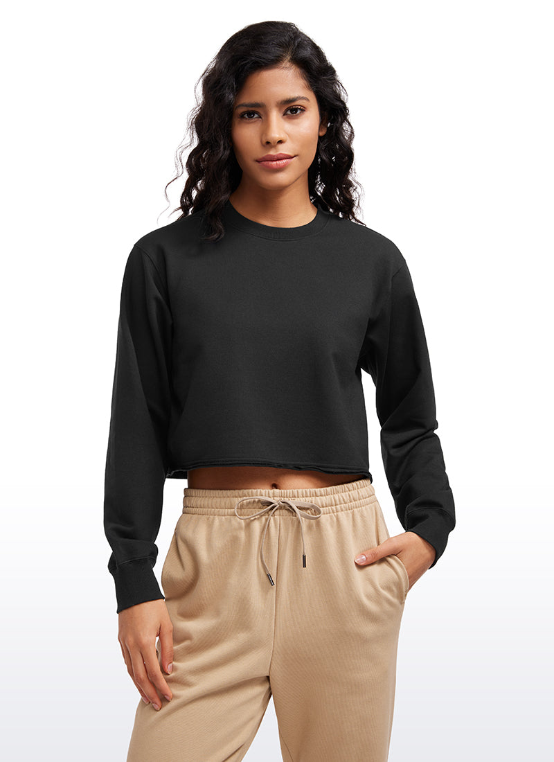 CRZ YOGA Womens Classic Fit Sweat Shirt Crew Neck Pullover Black