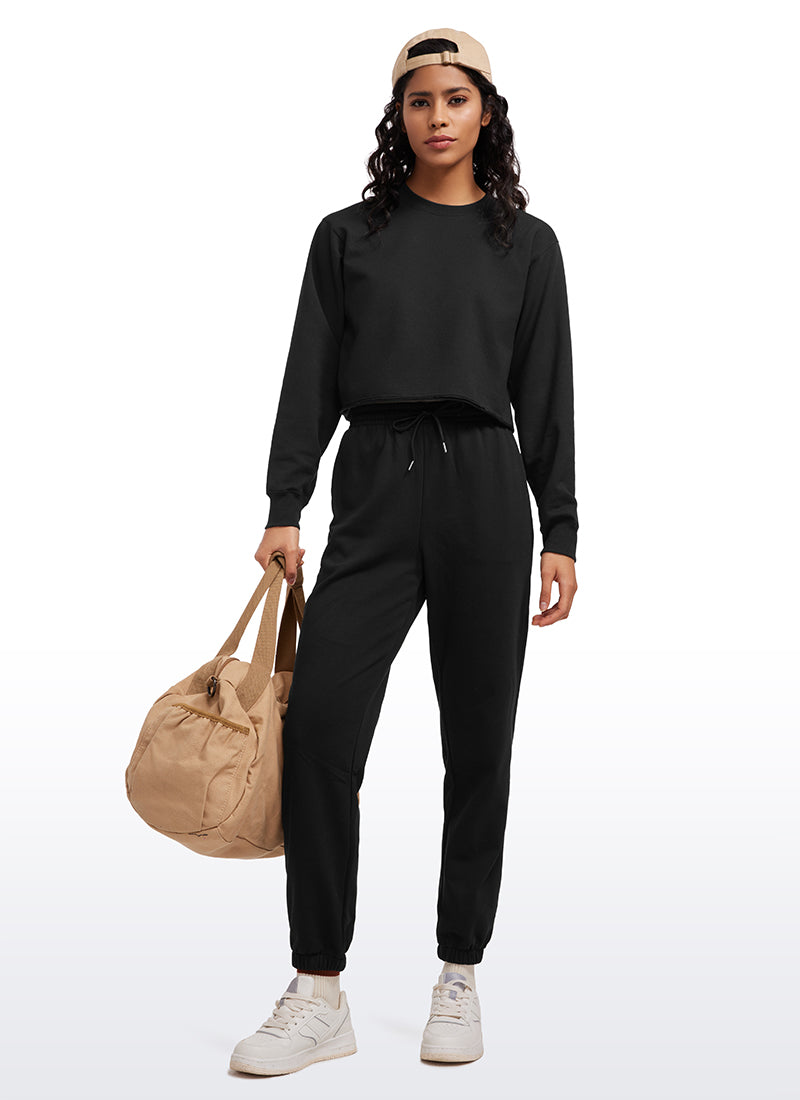 CRZ YOGA Womens Classic Fit Sweat Shirt Crew Neck Pullover Black