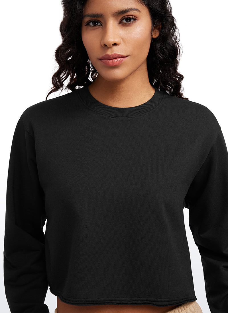 CRZ YOGA Womens Classic Fit Sweat Shirt Crew Neck Pullover Black