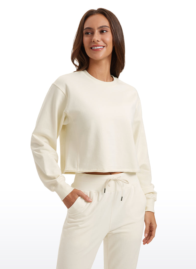 CRZ YOGA Womens Classic Fit Sweat Shirt Crew Neck Pullover White Apricot