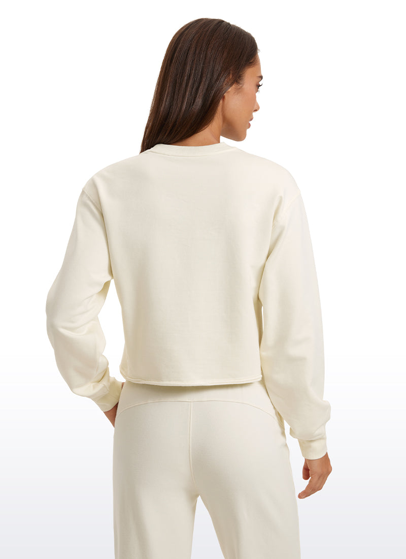 CRZ YOGA Womens Classic Fit Sweat Shirt Crew Neck Pullover White Apricot