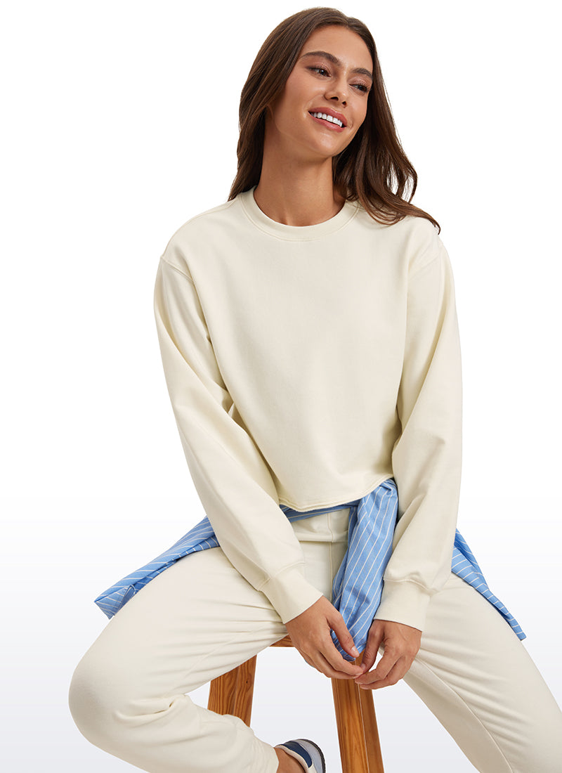 CRZ YOGA Womens Classic Fit Sweat Shirt Crew Neck Pullover White Apricot