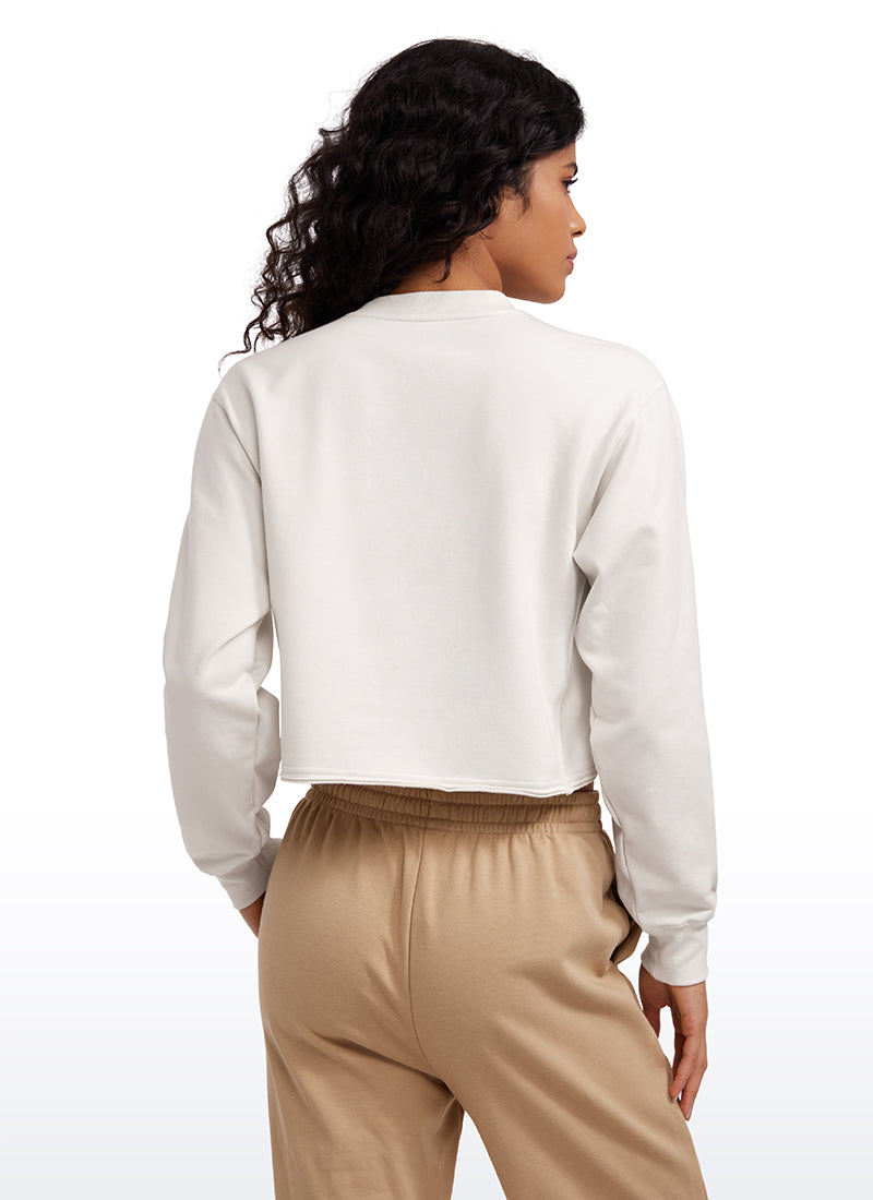 CRZ YOGA Womens Classic Fit Sweat Shirt Crew Neck Pullover Milky White