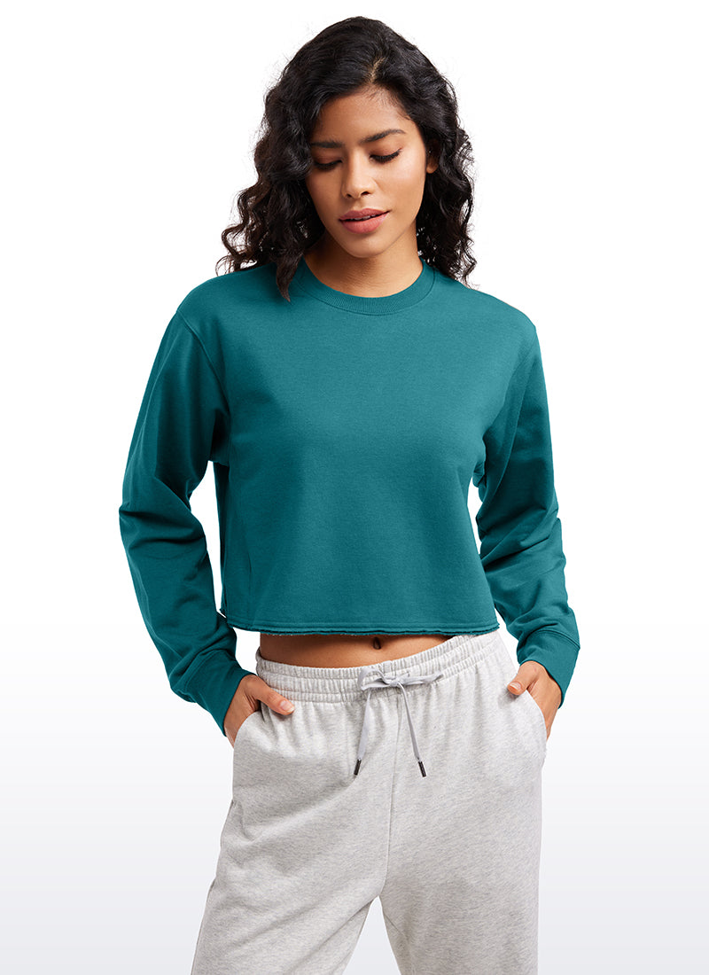CRZ YOGA Womens Classic Fit Sweat Shirt Crew Neck Pullover Green Jade