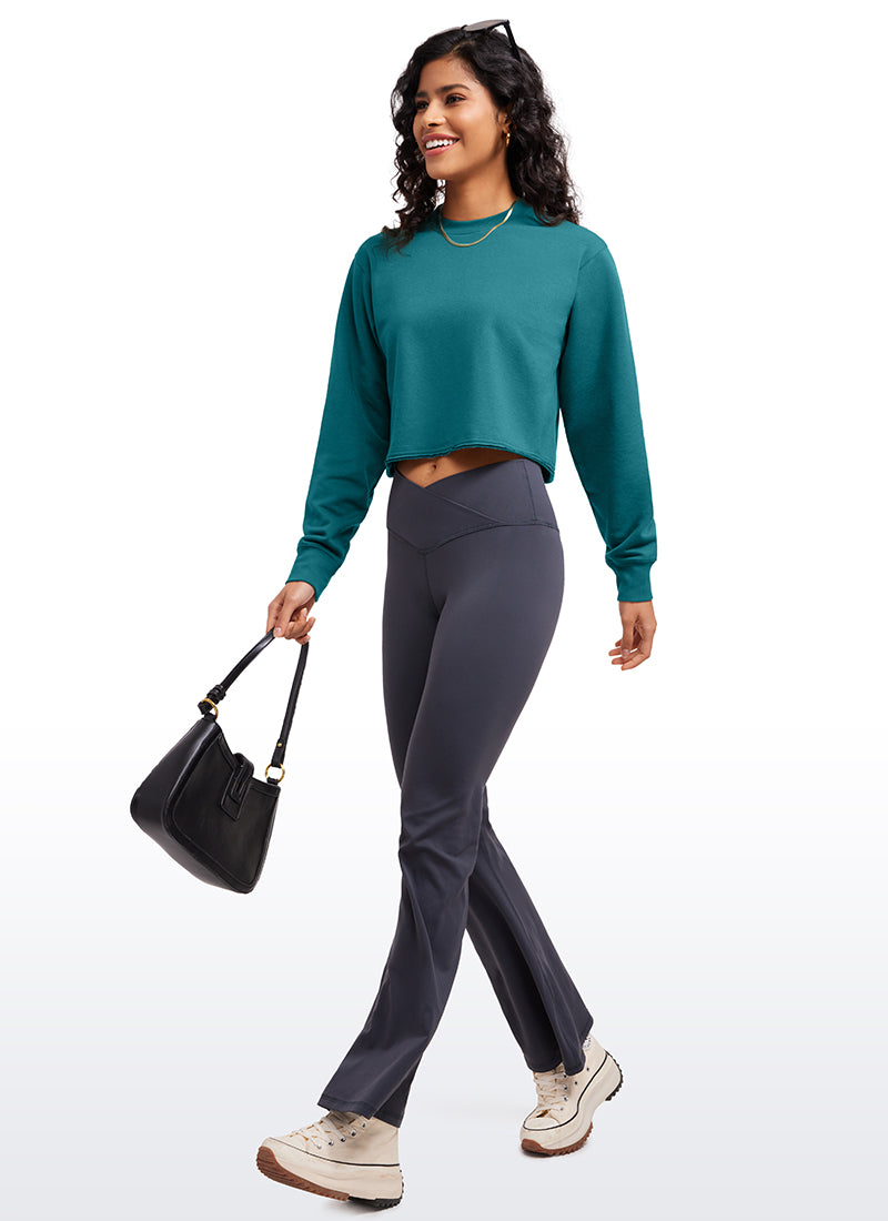 CRZ YOGA Womens Classic Fit Sweat Shirt Crew Neck Pullover Green Jade