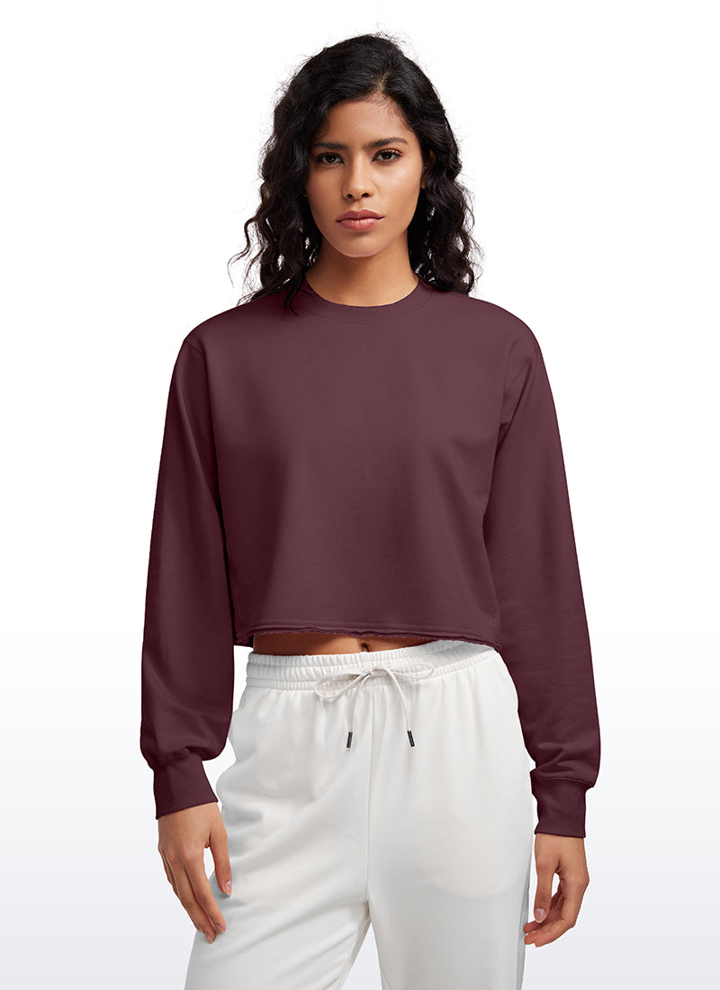 CRZ YOGA Womens Classic Fit Sweat Shirt Crew Neck Pullover Dark Red 2