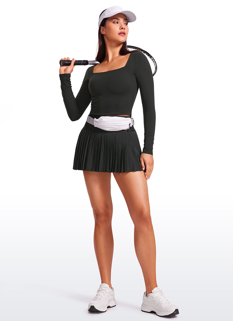 CRZ YOGA Women's Tight Fit Butterluxe Yoga Crop Long Sleeves Square Neck Deep Red