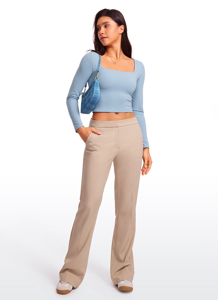 CRZ YOGA Women's Tight Fit Butterluxe Yoga Crop Long Sleeves Square Neck Cambric Blue