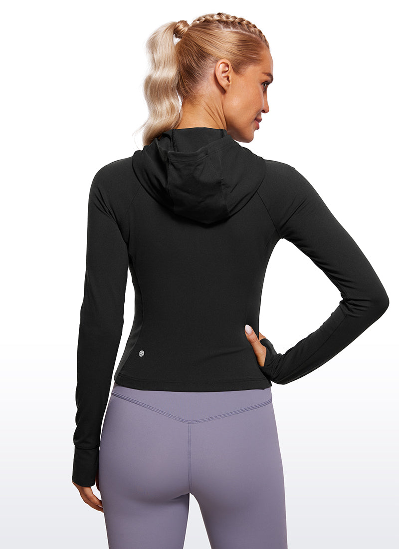 CRZ YOGA Women's Butterluxe Outerwear Full Zip Hoodies Jackets Black @model_info:NAT