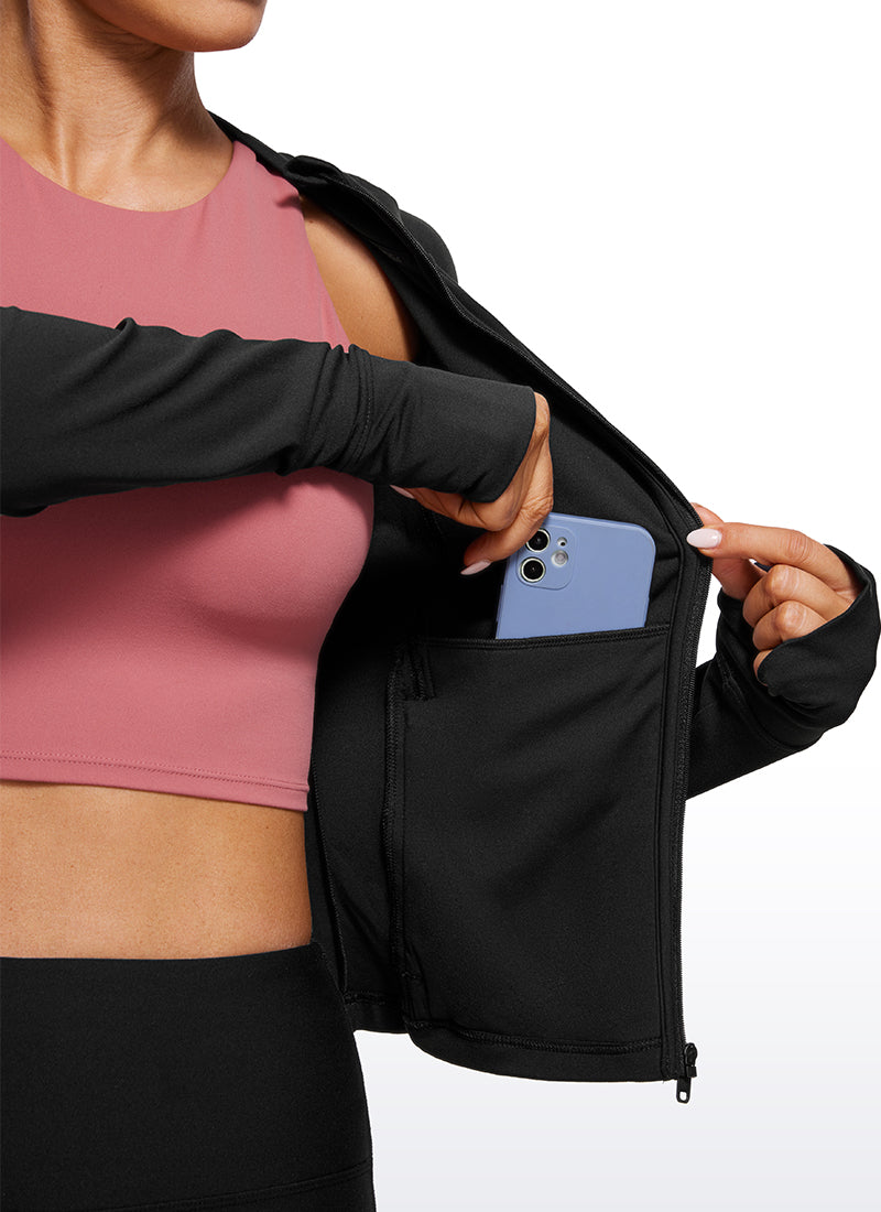 CRZ YOGA Women's Butterluxe Outerwear Full Zip Hoodies Jackets Black @model_info:NAT