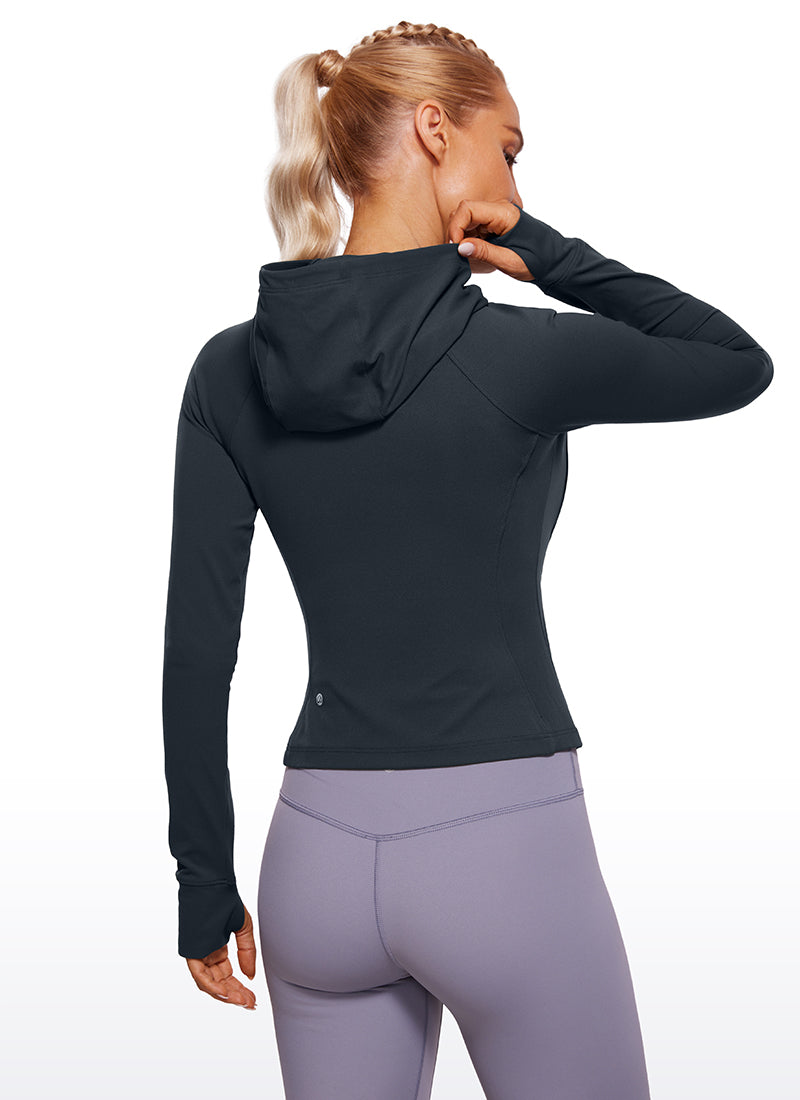 CRZ YOGA Women's Butterluxe Outerwear Full Zip Hoodies Jackets True Navy @model_info:NAT