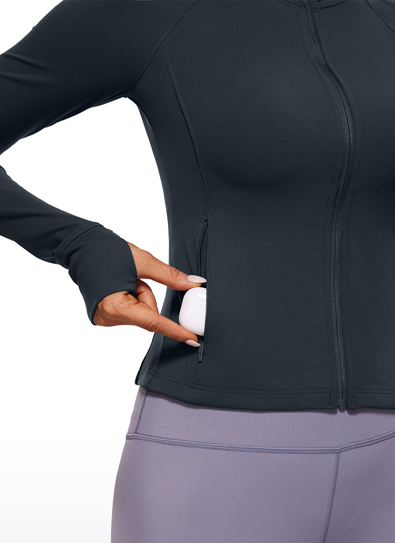 CRZ YOGA Women's Butterluxe Outerwear Full Zip Hoodies Jackets True Navy @model_info:NAT