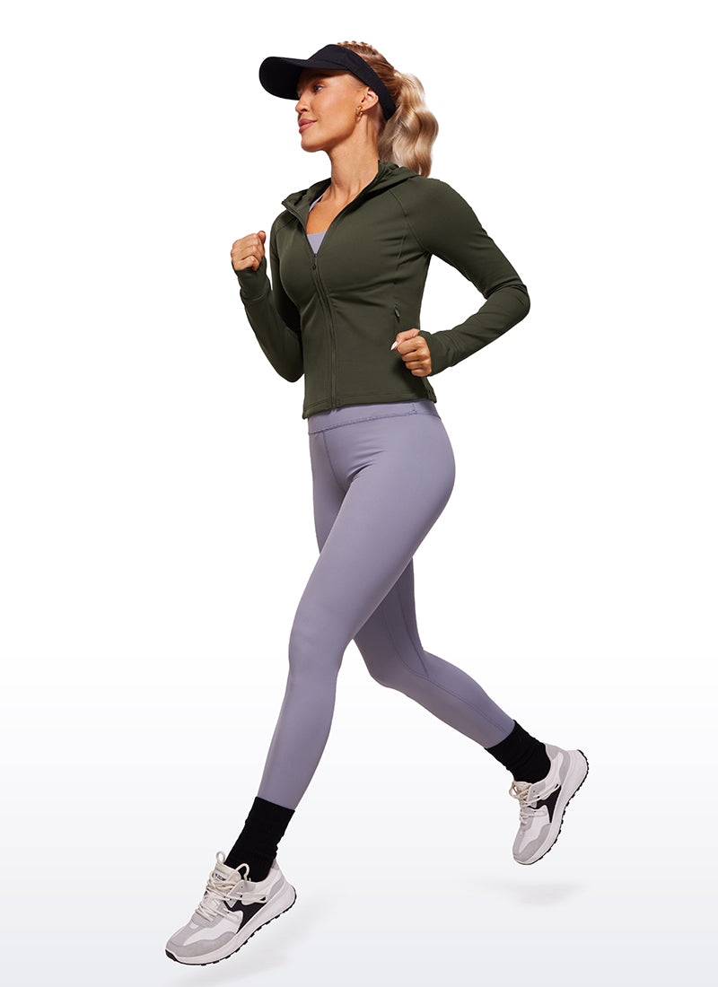 CRZ YOGA Women's Butterluxe Outerwear Full Zip Hoodies Jackets Olive Green @model_info:NAT