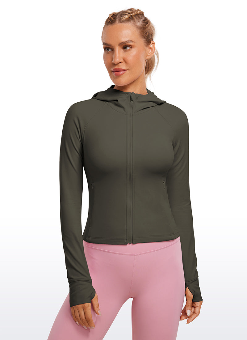 CRZ YOGA Women's Butterluxe Outerwear Full Zip Hoodies Jackets Light Army Green