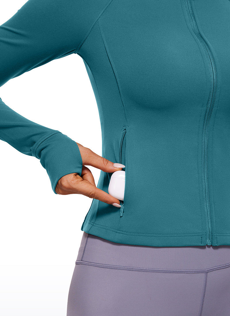 CRZ YOGA Women's Butterluxe Outerwear Full Zip Hoodies Jackets Green Jade @model_info:NAT