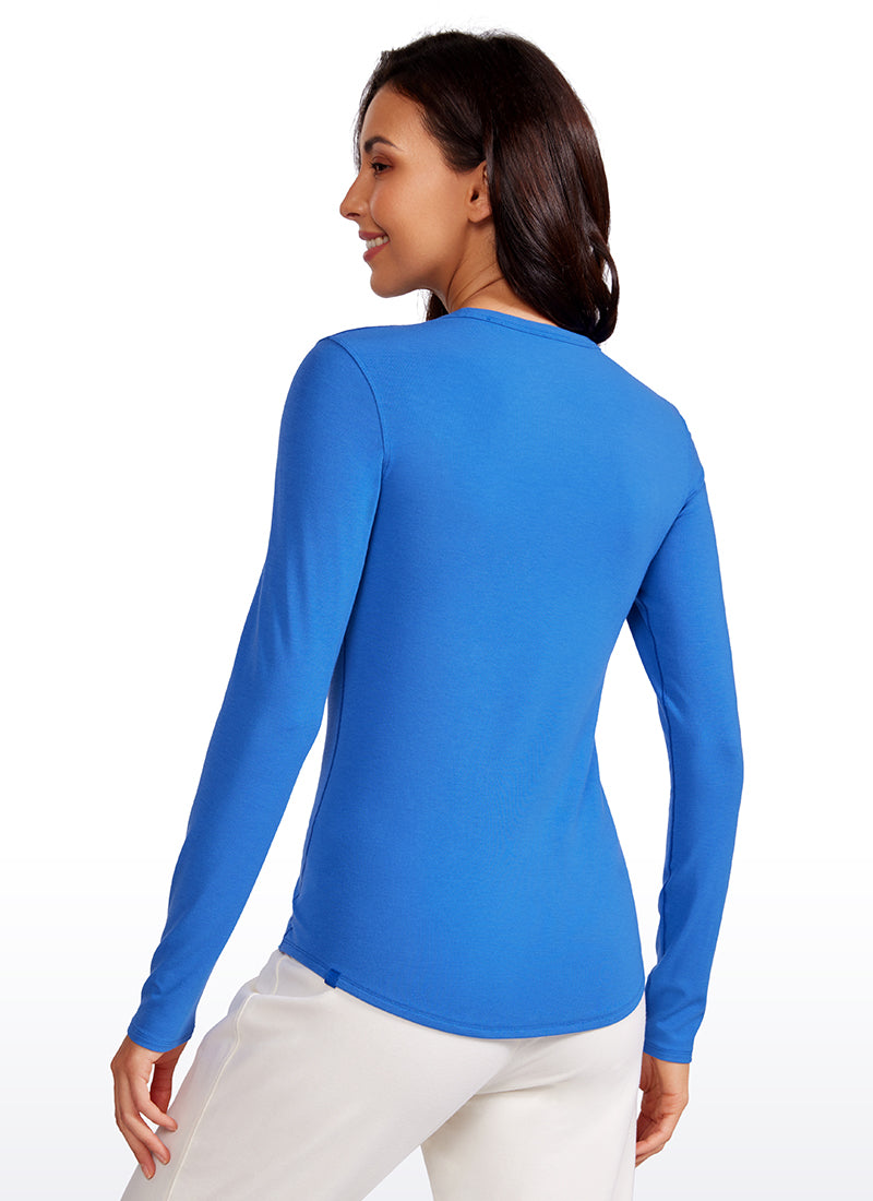 CRZ YOGA Women's Daily Casual Ribbed Crewneck Long Sleeves Slim Fit Sparkle Blue