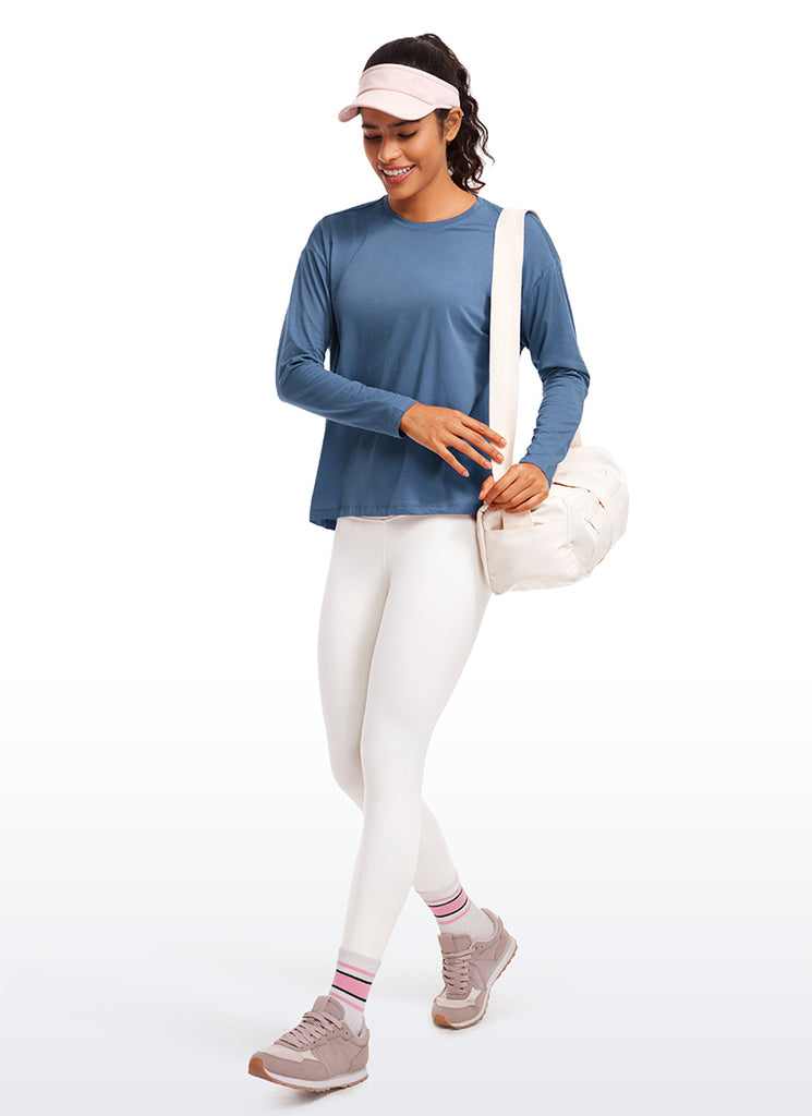 CRZ YOGA Women's Casual Loose Fit Pima Cotton Long Sleeves Crew Neck Lavender Gray