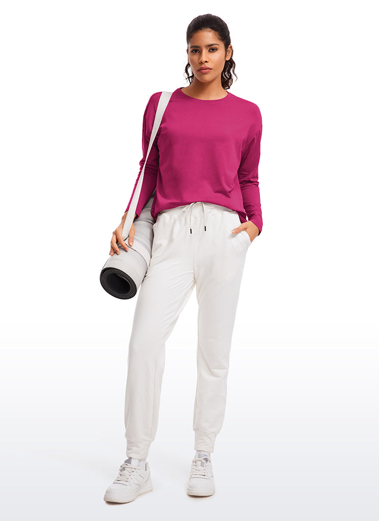 CRZ YOGA Women's Casual Loose Fit Pima Cotton Long Sleeves Crew Neck Black