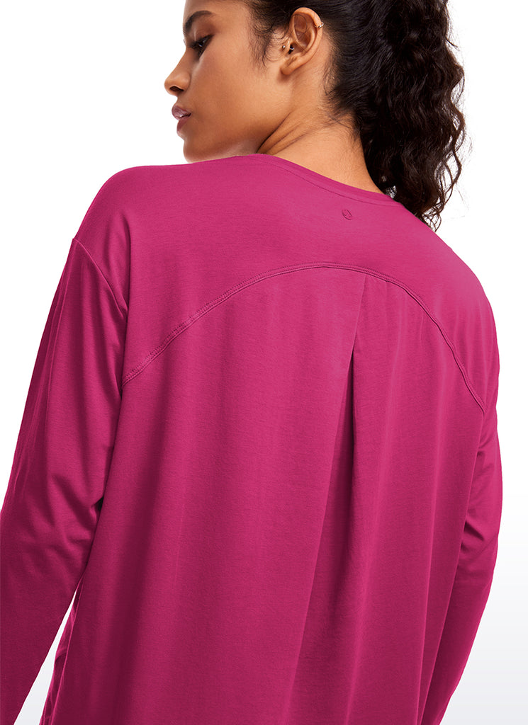 CRZ YOGA Women's Casual Loose Fit Pima Cotton Long Sleeves Crew Neck Black