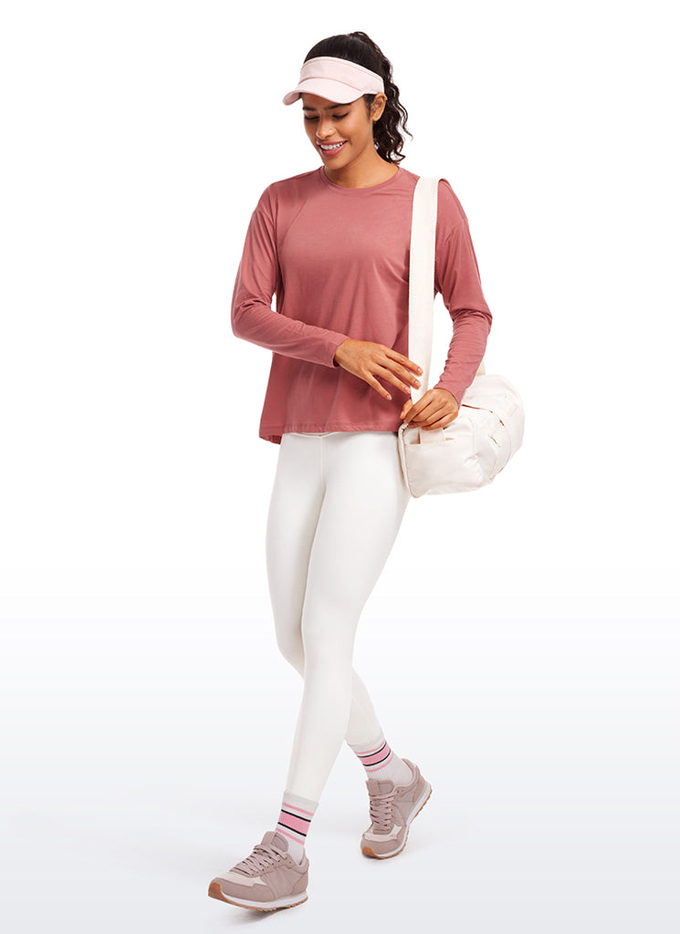 CRZ YOGA Women's Casual Loose Fit Pima Cotton Long Sleeves Crew Neck Sizzling Pink