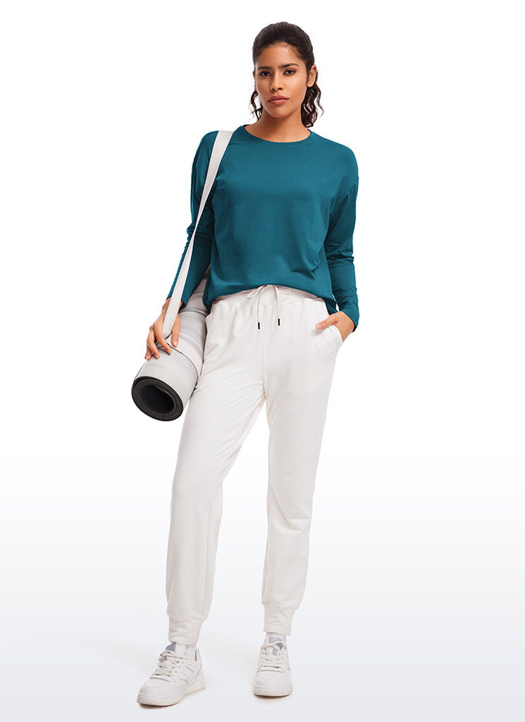 CRZ YOGA Women's Casual Loose Fit Pima Cotton Long Sleeves Crew Neck Briar Rose