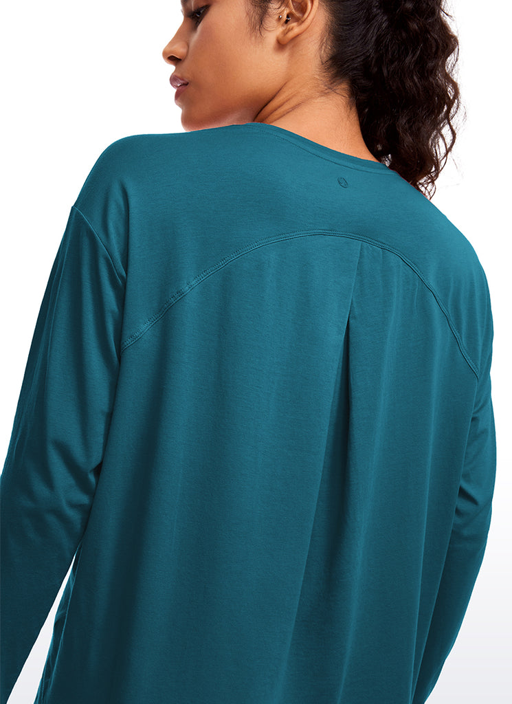 CRZ YOGA Women's Casual Loose Fit Pima Cotton Long Sleeves Crew Neck Briar Rose