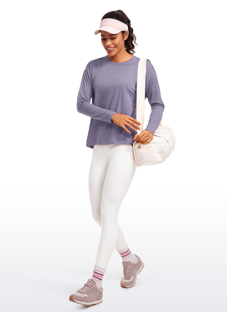 CRZ YOGA Women's Casual Loose Fit Pima Cotton Long Sleeves Crew Neck Green Jade