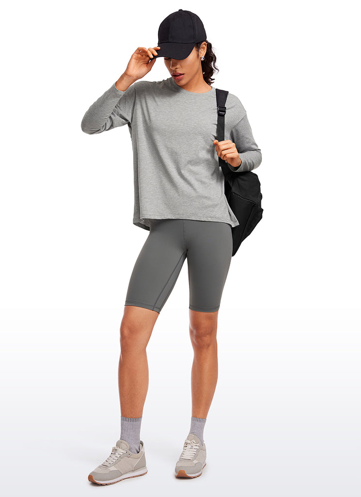 CRZ YOGA Women's Casual Loose Fit Pima Cotton Long Sleeves Crew Neck Heathered Medium Grey