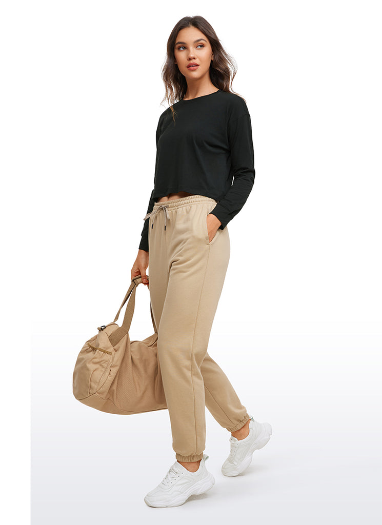 CRZ YOGA Women's Yoga Loose Fit Tops Pima Cotton Cropped Long Sleeve Universe Blue