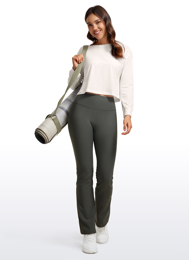 CRZ YOGA Women's Yoga Loose Fit Tops Pima Cotton Cropped Long Sleeve Milky White