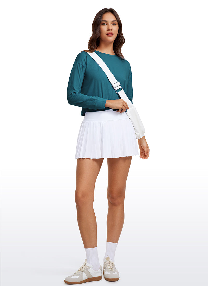 CRZ YOGA Women's Yoga Loose Fit Tops Pima Cotton Cropped Long Sleeve Green Jade