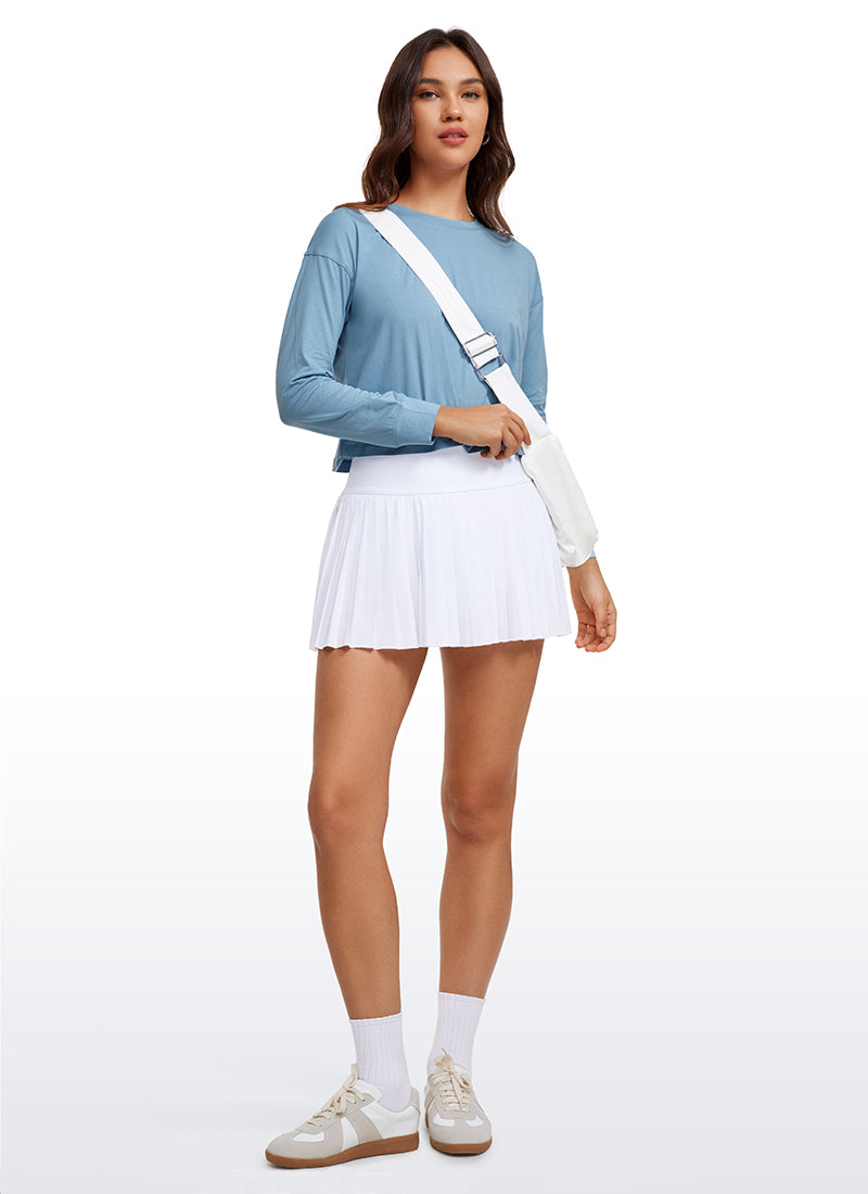CRZ YOGA Women's Yoga Loose Fit Tops Pima Cotton Cropped Long Sleeve Universe Blue