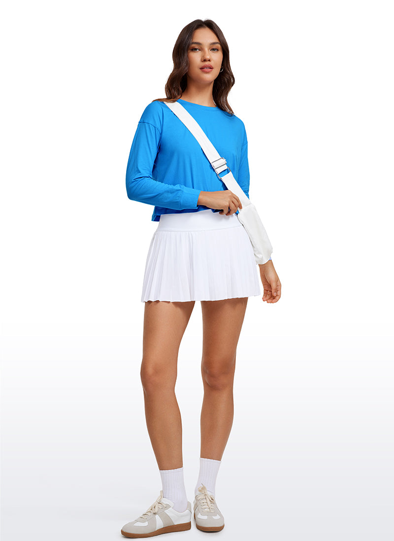 CRZ YOGA Women's Yoga Loose Fit Tops Pima Cotton Cropped Long Sleeve Madagascar Blue