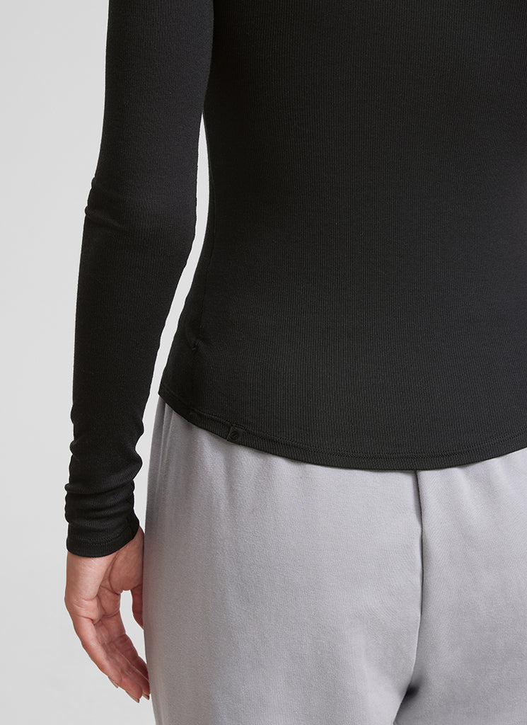 CRZ YOGA Womens Fitted Casual Ribbed Modal Henley Shirts Long Sleeves Black