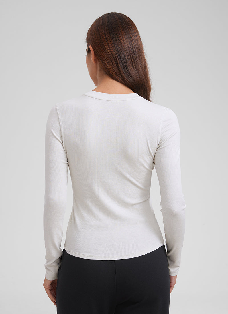 CRZ YOGA Womens Fitted Casual Ribbed Modal Henley Shirts Long Sleeves Milky White