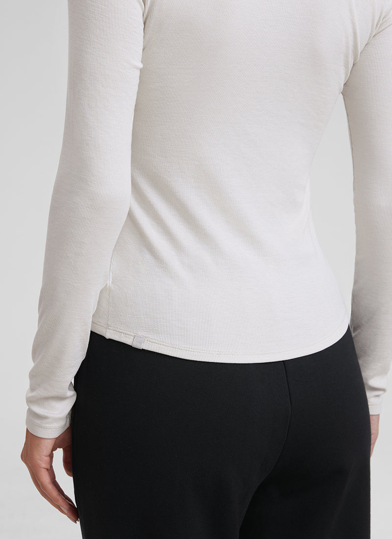 CRZ YOGA Womens Fitted Casual Ribbed Modal Henley Shirts Long Sleeves Milky White