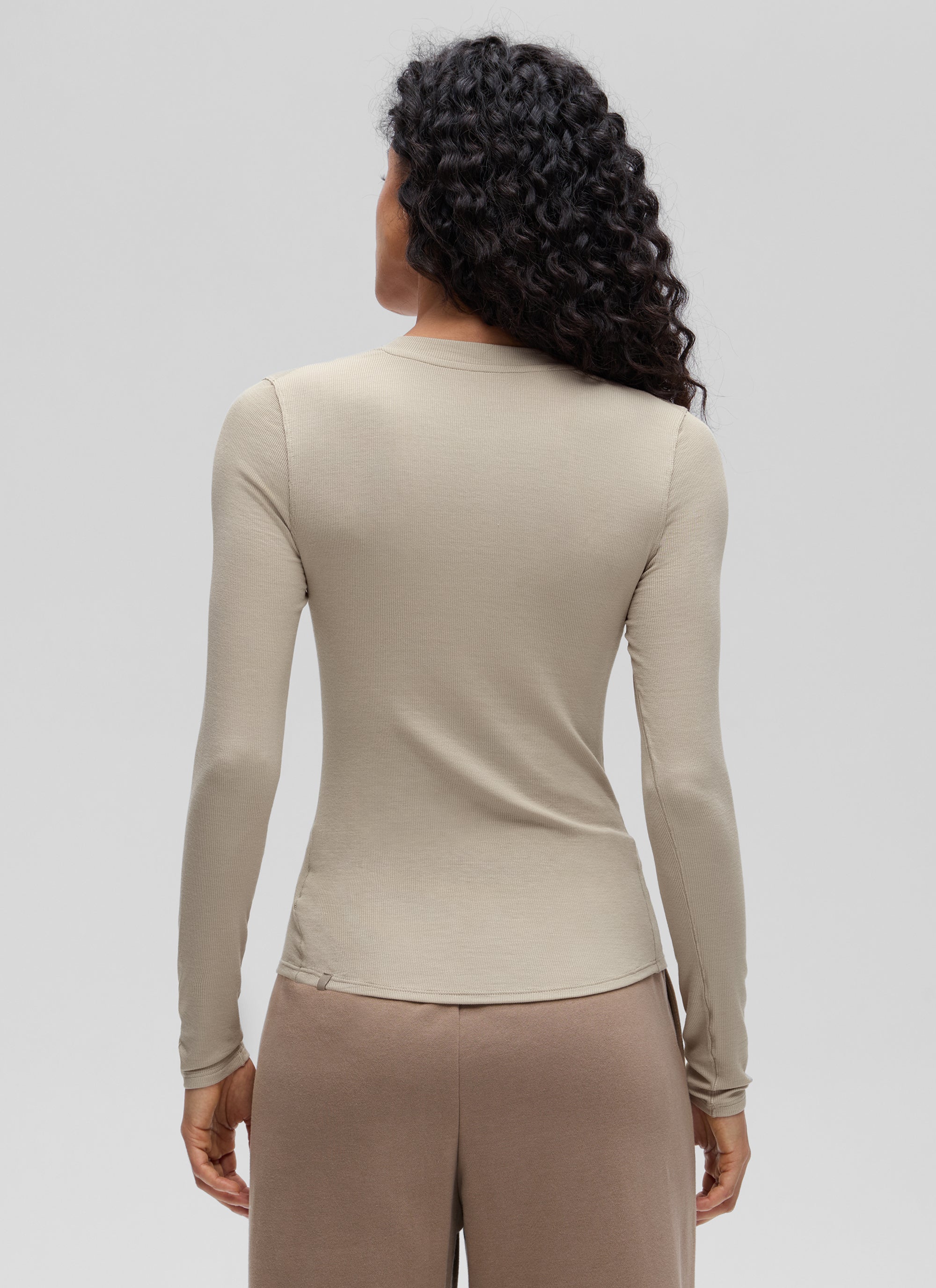 CRZ YOGA Womens Fitted Casual Ribbed Modal Henley Shirts Long Sleeves Milky White