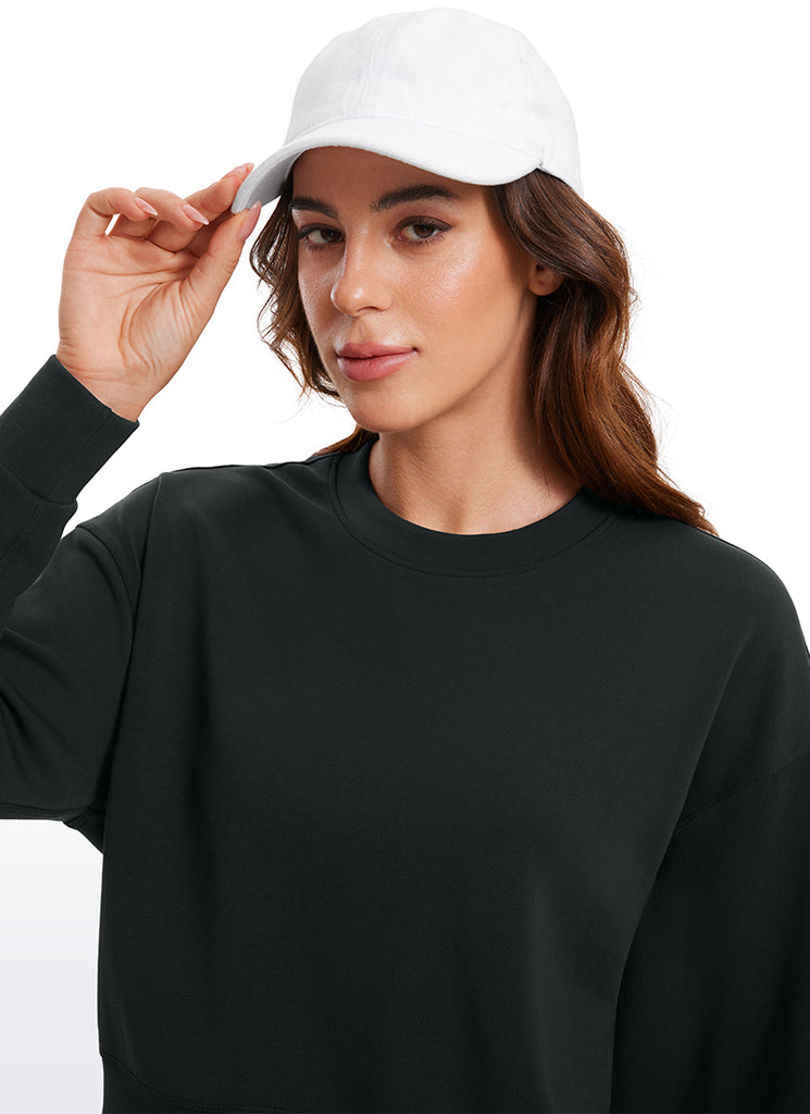 CRZ YOGA Womens SoftAura Basic Casual Sweat Shirt Crew Neck Pullover Black