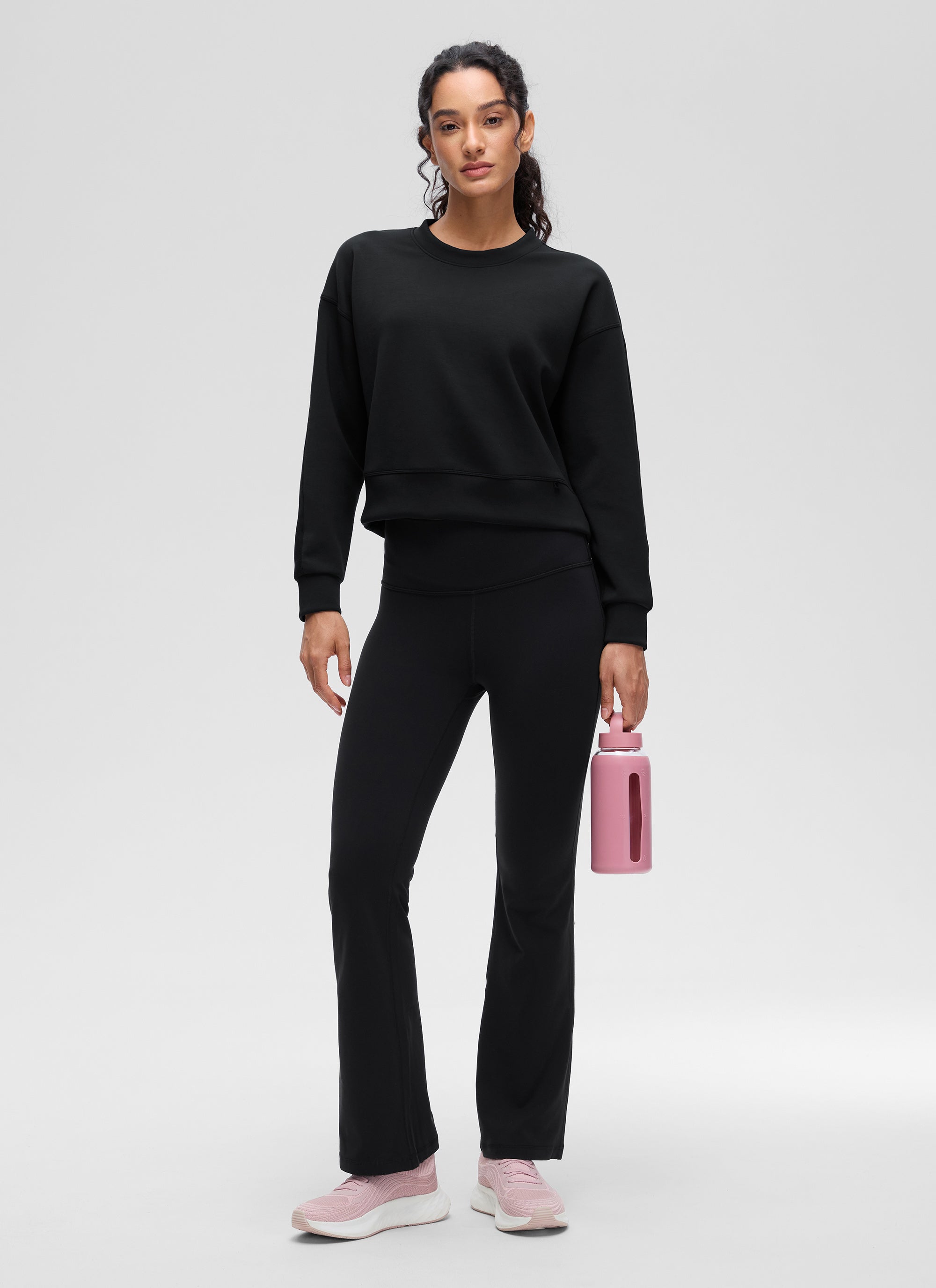 CRZ YOGA Womens SoftAura Basic Casual Sweat Shirt Crew Neck Pullover Hot Fudge Brown