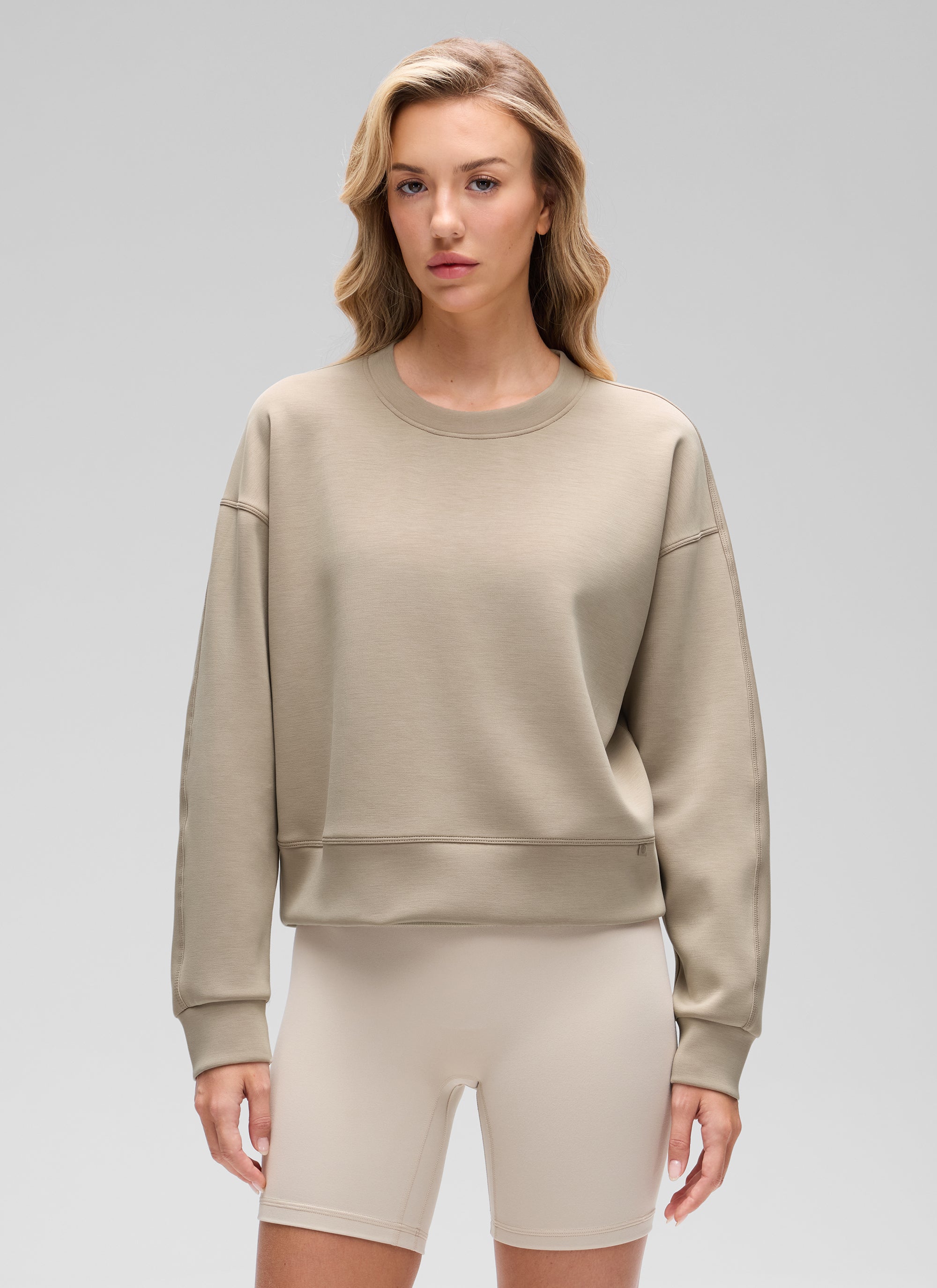 CRZ YOGA Womens SoftAura Basic Casual Sweat Shirt Crew Neck Pullover Coffee Brown