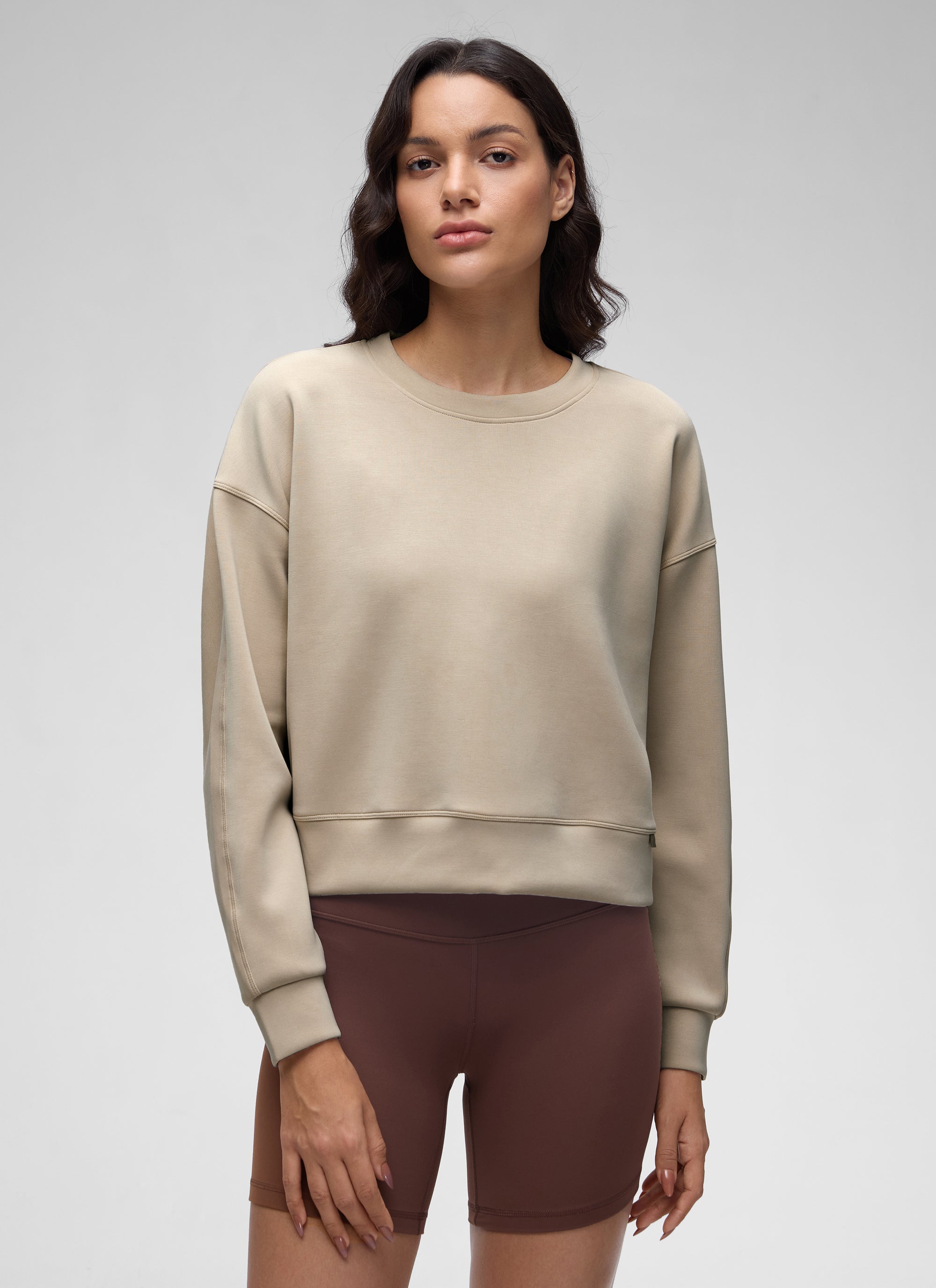 CRZ YOGA Womens SoftAura Basic Casual Sweat Shirt Crew Neck Pullover Coffee Brown