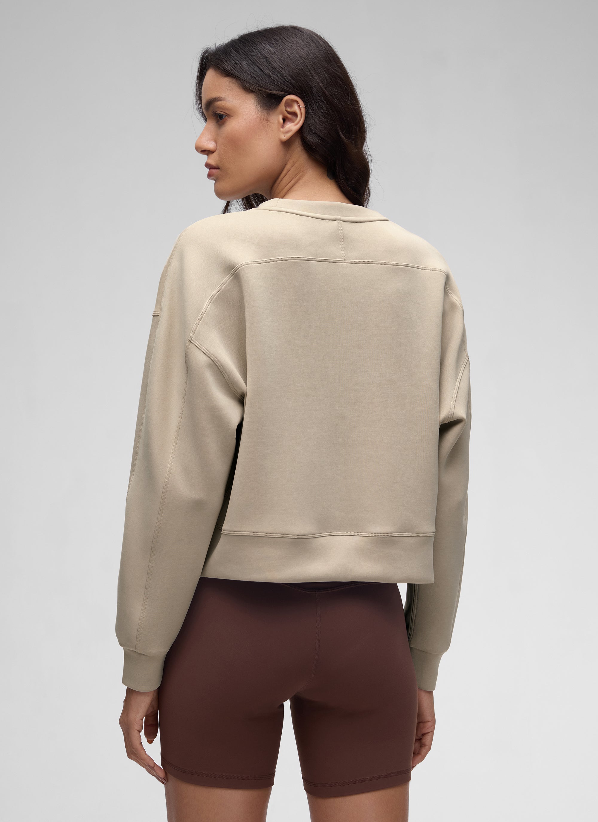 CRZ YOGA Womens SoftAura Basic Casual Sweat Shirt Crew Neck Pullover Coffee Brown