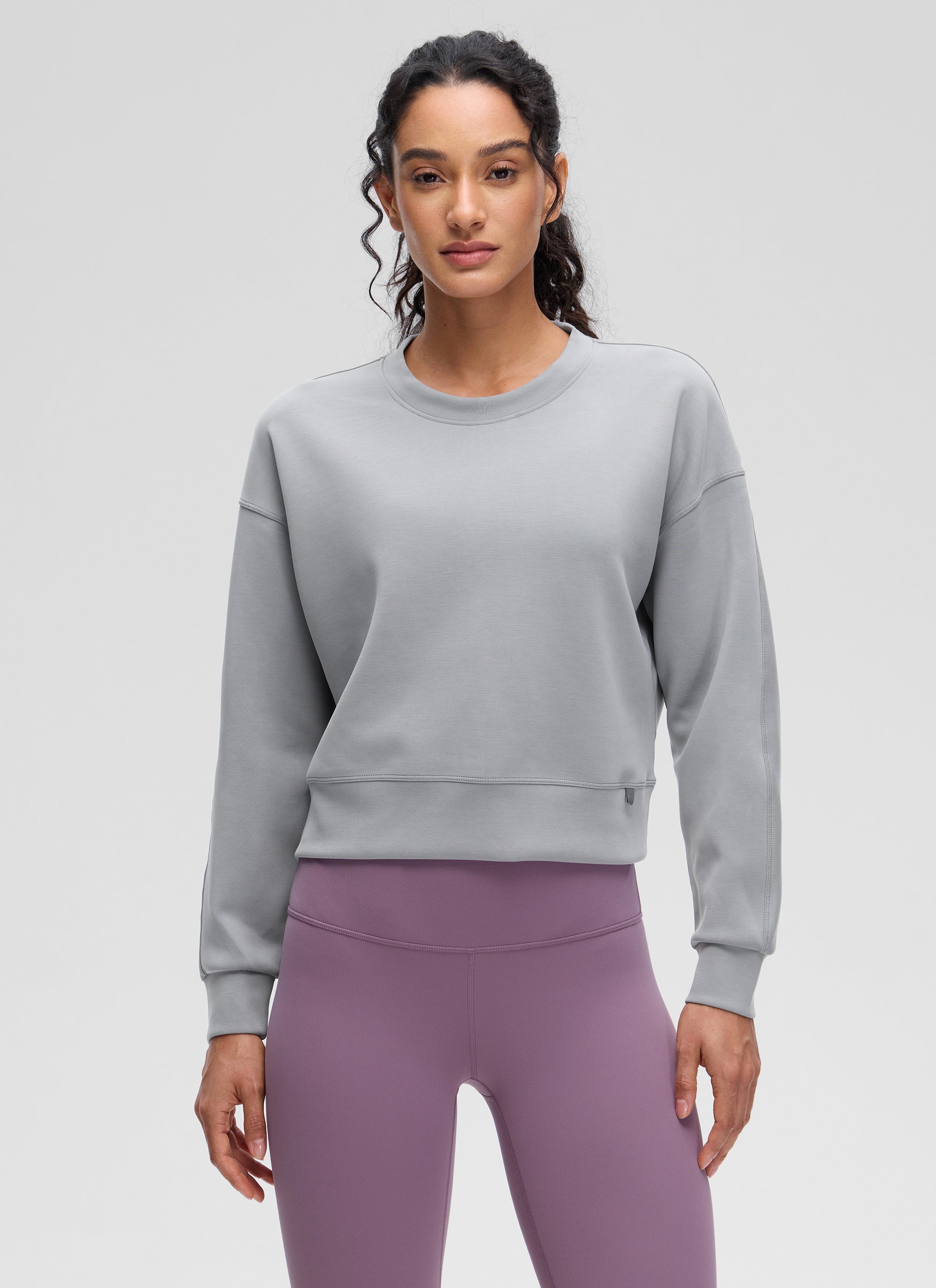 CRZ YOGA Womens SoftAura Basic Casual Sweat Shirt Crew Neck Pullover Ink Blue